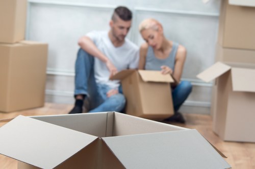 Moving boxes and household items with a van in Swiss Cottage